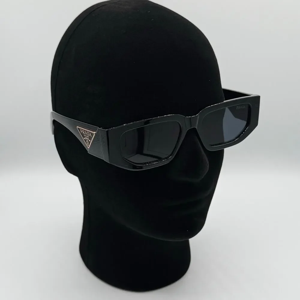 Prada SPR 17W Black Rectangle Sunglasses Gray Lenses 55-18-142 w/ Box Case